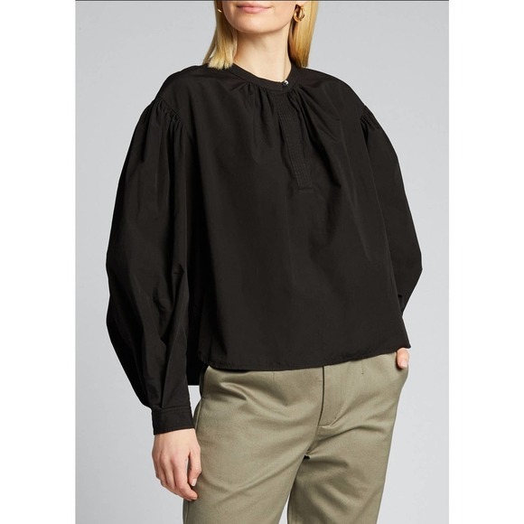 bassike Tops - Bassike Black Cotton Gathered Shirt Boxy Size Small